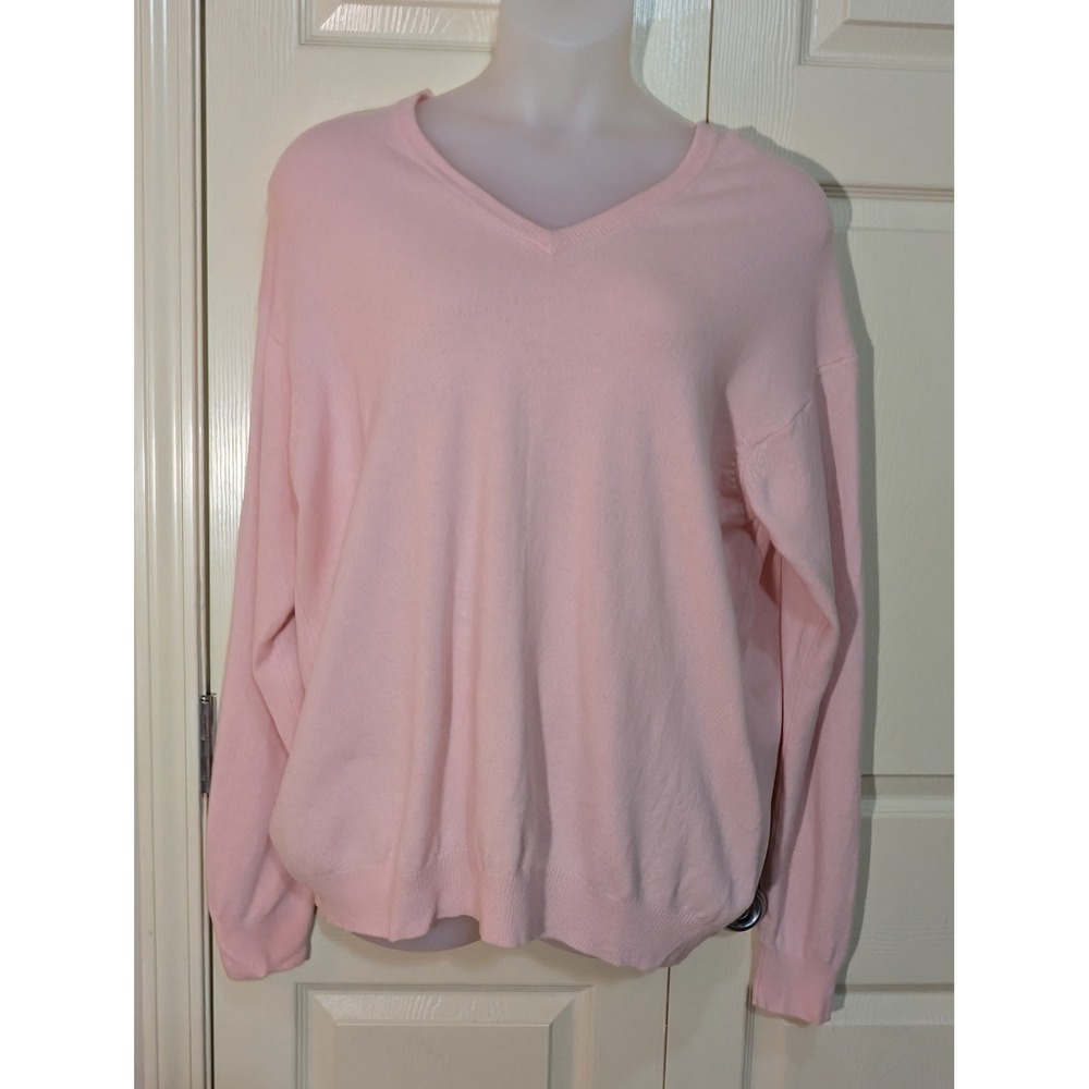 WoolOvers Lambswool V-Neck Preppy Minimalist Sweater Pink XL Y2K Oversized